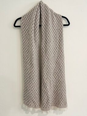 Ania A Cashmere Geometric Scarf Beige Tan Fringe Luxury Timeless Winter
